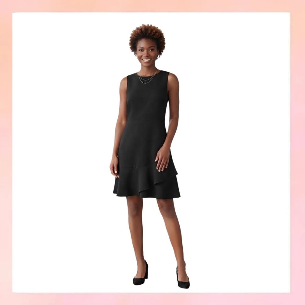 LOFT Black Sleeveless Shift Dress with Layered Ruffle Hem Size 10